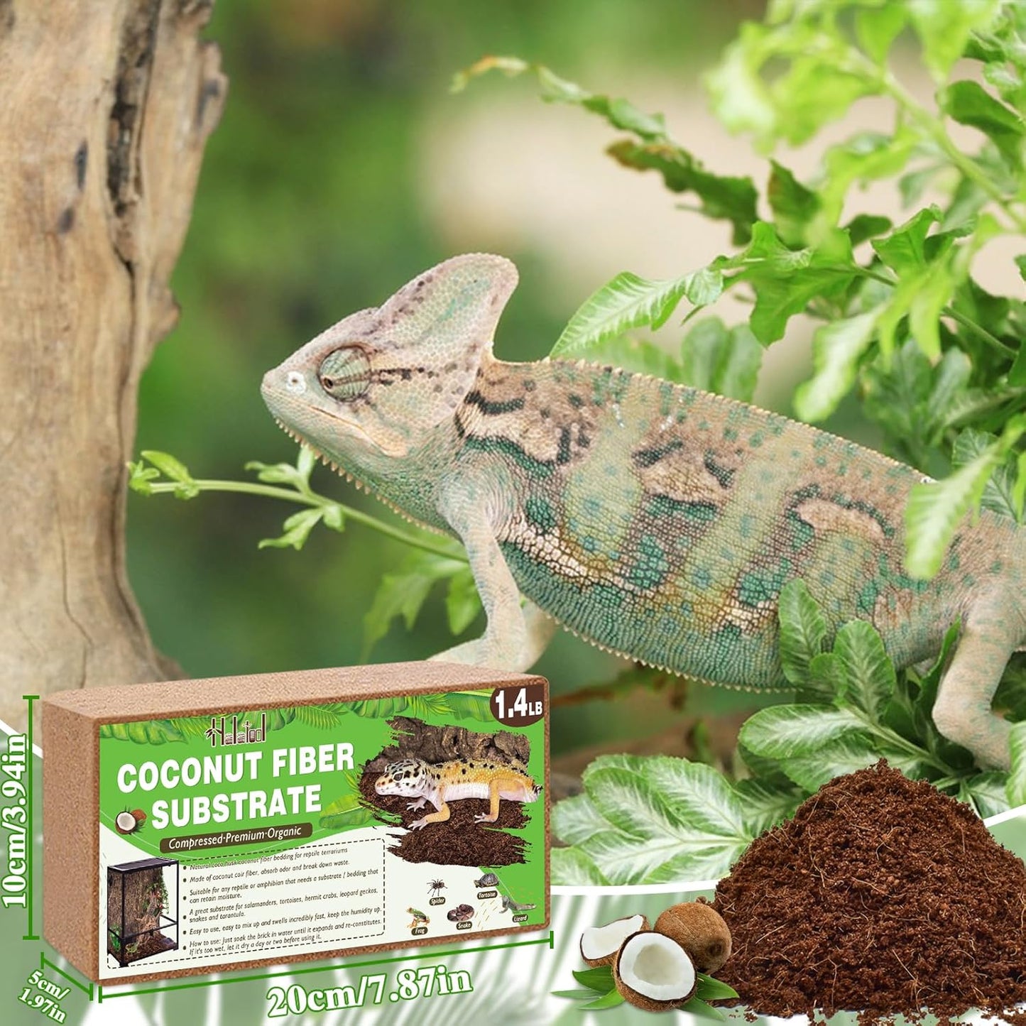 Halatool 2Pack Leopard Gecko Substrate Natural Coconut Fiber Substrate for Reptiles Premium Coco Husk Terrarium Bedding for Tortoise Habitat Snake Lizard Hermit Crab Tarantula Enclosure Worm Bin Frog