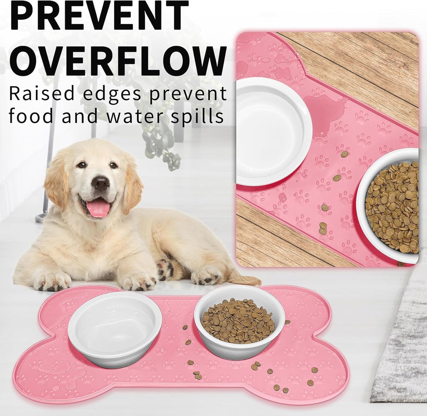 Dog Food Mat Anti-Slip Silicone Dog Bowl Mat Thicker Pet Placemat Waterproof Cat Feeder Pad with Raised Edge Puppy Kitten Feeding Mats Suitable Small Medium-Sized Dogs Cats Eating Tray
