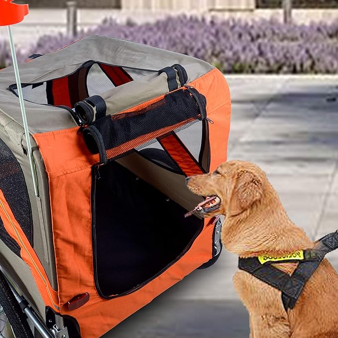 H&B Luxuries Pet Bike Trailer Load 68 Pounds, Suitable for Big and Small Dogs, Folding Storage, Detachable, Easy to Install, Breathable Protective Net Pet Cart