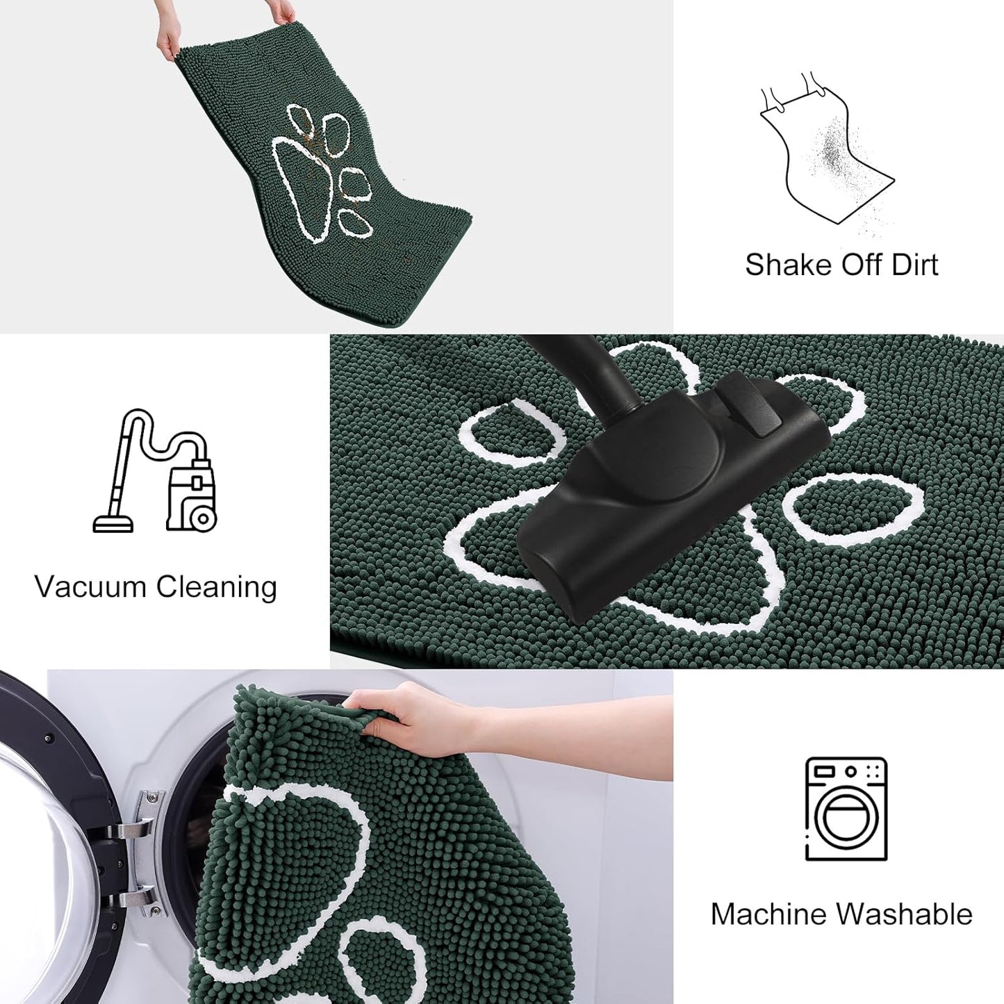 Smiry Dog Door Mat for Muddy Paws, Absorbent Dirt Trapper Non Slip Quick Dry Washable Chenille Mat for Mud Dogs, Entry Rug for Indoor and Outdoor (70x24 Inches, Green)