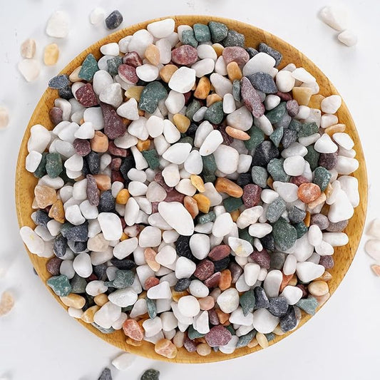 Natural Decorative Pebbles Rocks Polished Tterrarium Gravel White Stones with Red, Green, and Yellow Pastel Accents Mixed Color Aquarium Stones Garden Accessories Top Dressing for Bonsai Potted 2.2lbs