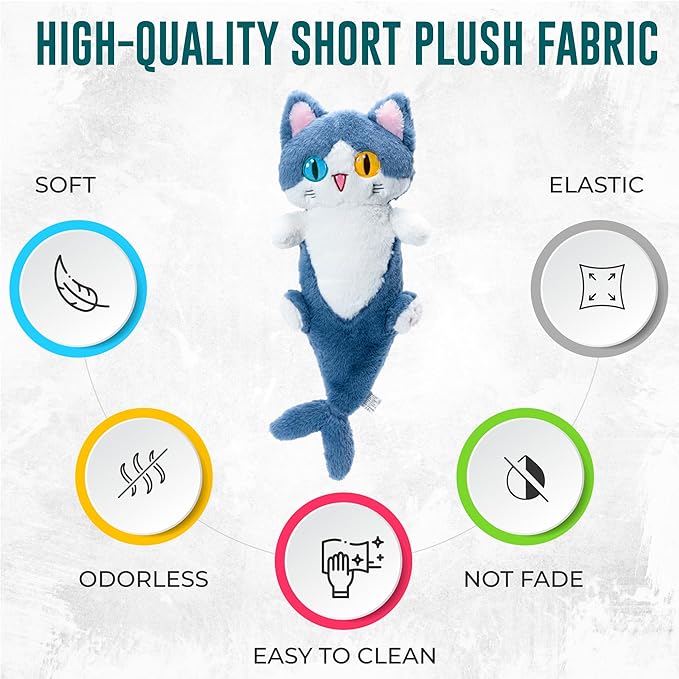 OOPSHANA Long Cat Plush Toy Cute Plushie Hugging Plush Pillow Shark Cat Stuffed Animal for Girls and Boys Blue 33"