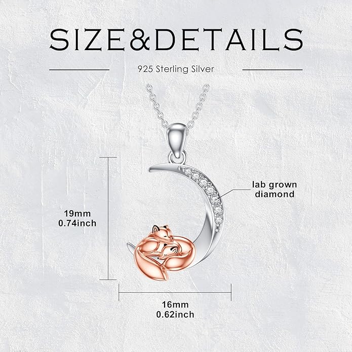 Diamond Black Cat/Red Panda/Sloth/Deer/Unicorn Necklace for Women 925 Sterling Silver Sleeping Animal and Moon Pendant with Lab Grown Diamonds Jewelry Gifts