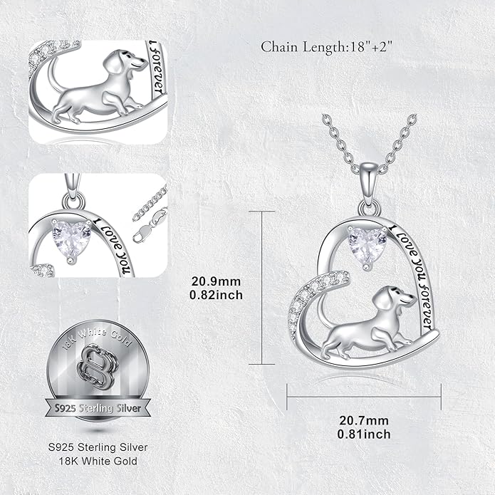 Dachshund Necklace 925 Sterling Silver Dachshund Birthstone Pendant Cute Animal Puppy Dog Dachshund Jewelry Gifts for Women Dachshund Lover