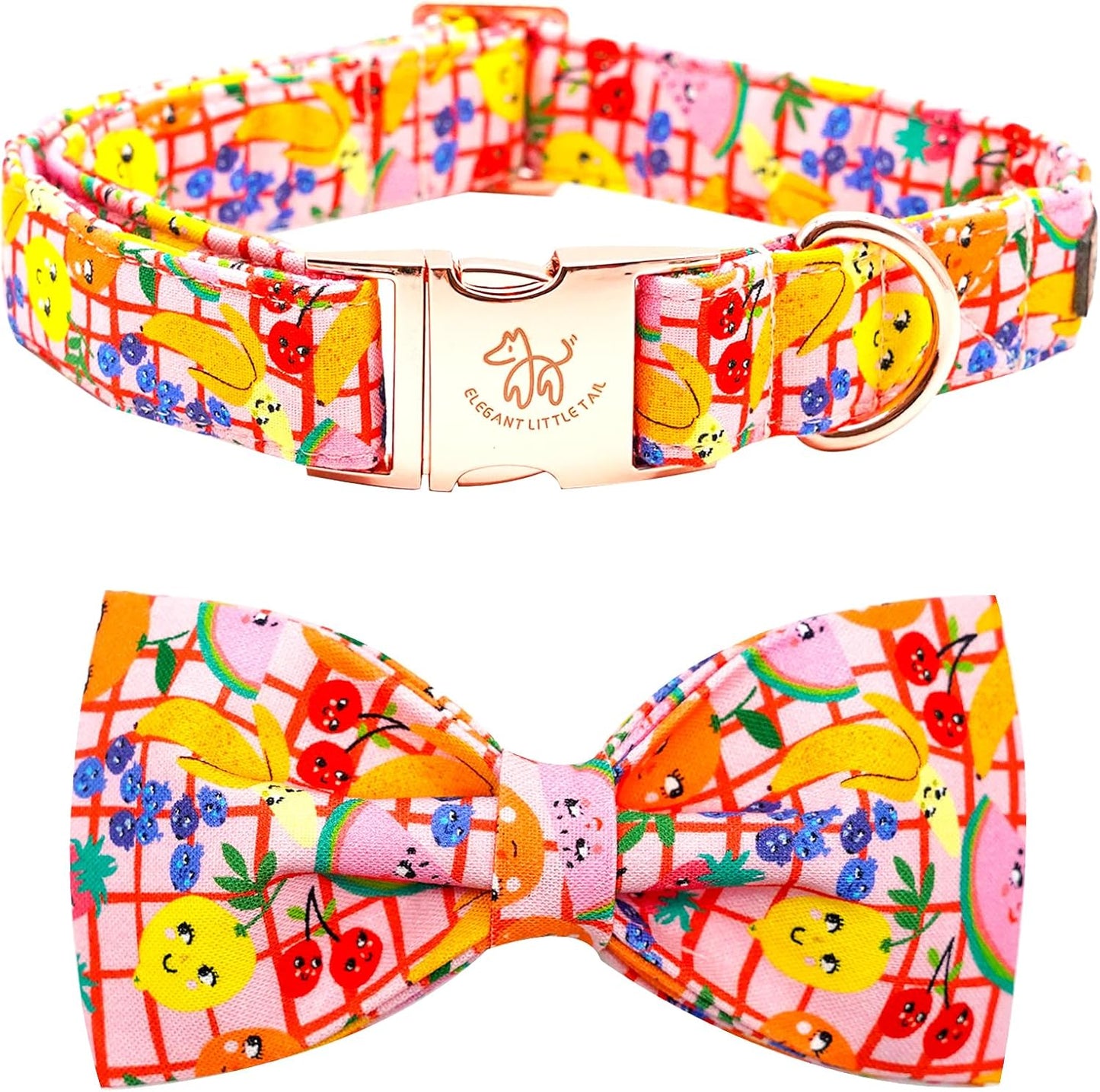 Elegant Little Tail Fruit Print Dog Collar - Cute Bowtie for Small to Large Dogs