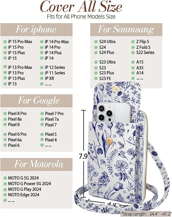 Cute Crossbody Purse Cell Phone Bags for Women - Leather Cellphone Wallet Purse with Handle Rope and Adjustable Shoulder Rope