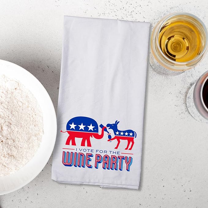 Chris's Stuff Kitchen Dish Towel - Flour Sack Cotton Dishcloth - Highly Absorbent - 27 x 27 Inches for Wine Lovers - Funny Quote Therapy (Wine Party)