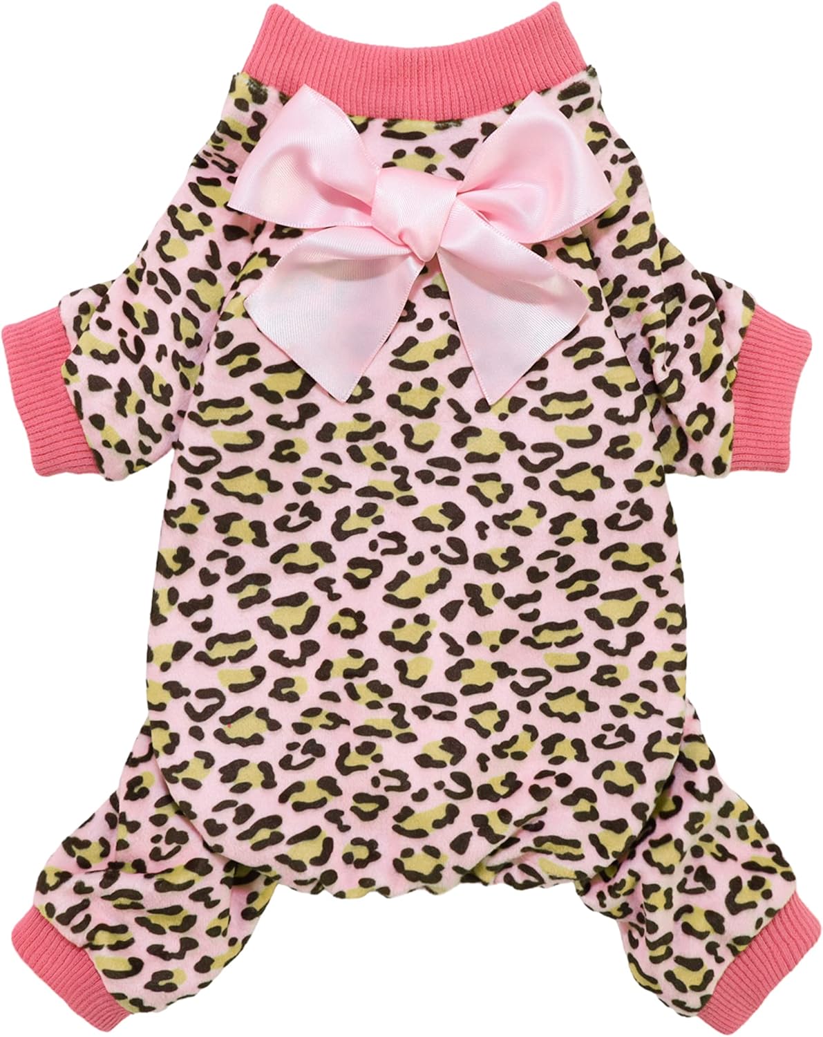 Fitwarm Leopard Dog Pajamas, Fleece Dog Clothes for Small Dogs Girl with Legs, Pet Onesie, Cat Outfit, Pink, Small