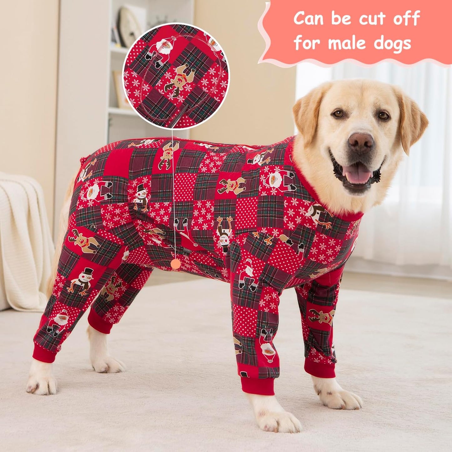 Yeapeeto Dog Onesie Surgery Recovery Suit for Large Medium Bodysuit Dogs Pajamas PJS Full Body for Shedding, Prevent Licking, Wound Protection, Cone Alternative… (Xmas Red, 4X-Large (Pack of 1))