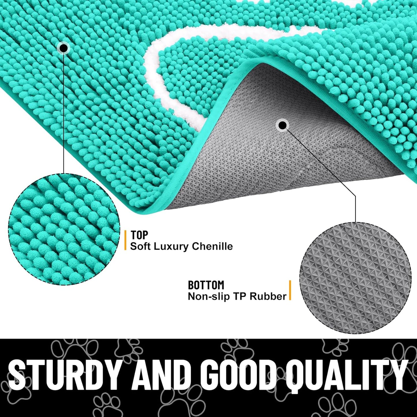 Smiry Dog Door Mat for Muddy Paws, Absorbent Dirt Trapper Non Slip Quick Dry Washable Chenille Mat for Mud Dogs, Entry Rug for Indoor and Outdoor (59x35 Inches, Turquoise)