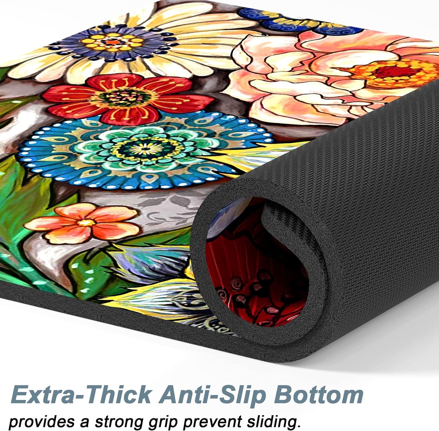 Rnivvi Dog Food Mat, 16" x 24" Flower Absorbent Dog Cat Bowl Mat for Food and Water, Cute Anti-Slip Rubber Pet Feeding Rug Protect Floors, Puppy Placemat for Feeding & Watering Supplies,Mandala Floral