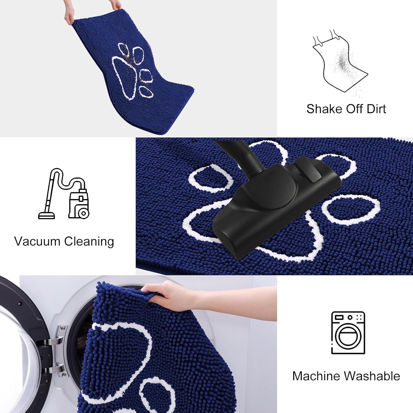 Smiry Dog Door Mat for Muddy Paws, Absorbent Dirt Trapper Non Slip Quick Dry Washable Chenille Mat for Mud Dogs, Entry Rug for Indoor and Outdoor (47x32 Inches, Navy Blue)