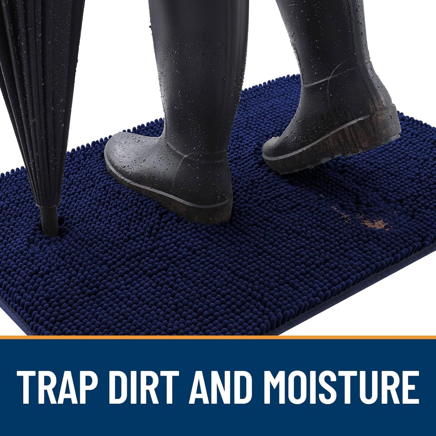 OLANLY Dog Door Mat for Muddy Paws 44x32, Absorbs Moisture and Dirt, Absorbent Non-Slip Washable Doormat, Quick Dry Chenille Mud Mat for Dogs, Entry Indoor Entryway Carpet for Inside Floor, Navy Blue