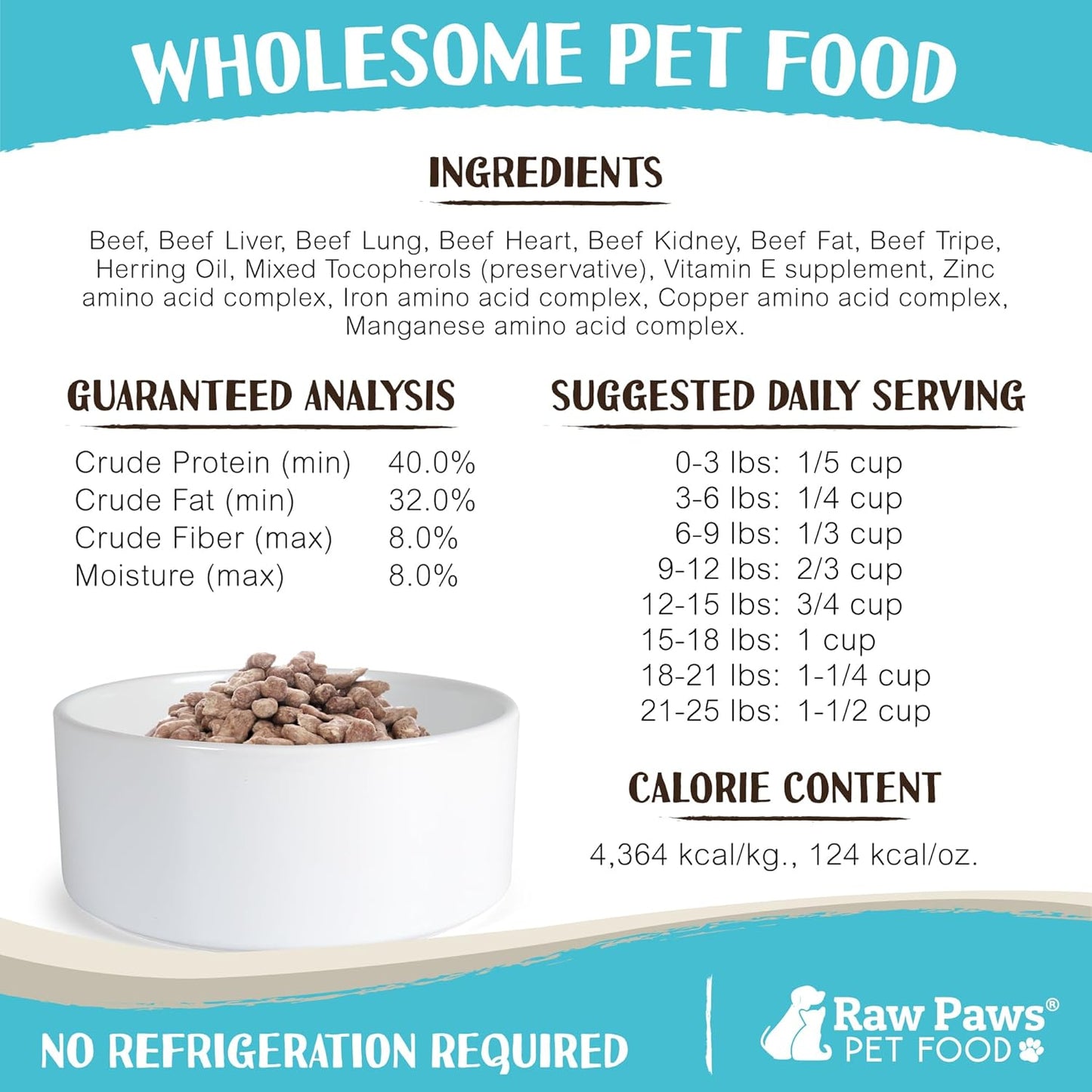 Raw Paws Freeze Dried Dog Food & Cat Food - Beef Recipe, 16-oz - Made in USA - Freeze Dried Raw Dog Food - Raw Food for Dogs - for Cats