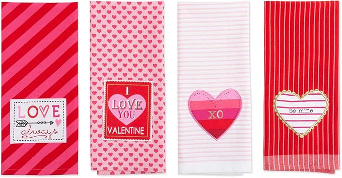 DII Valentine's Day Collection Kitchen, Dishtowel Set, 18X28, Love, 4 Piece
