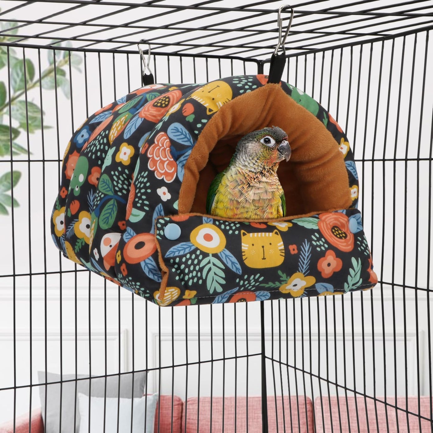 Wontee Bird Nest House Winter Warm Snuggle Hut Bird Bed Hanging Hammock for Parrots Budgies Parakeets Caique Senegal Cockatiels Conures (Large, Black)