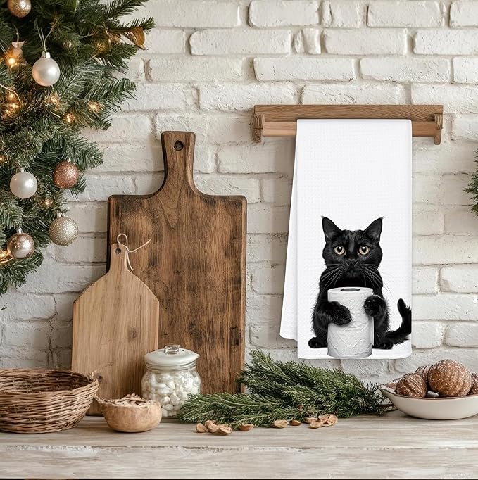 Funny Black Cat Hand Towels for Bathroom Washroom, Cat Bathroom Decor, Cats Lover Mom Lady Gifts for Women, Cute Black Kitten Bathrooms Hand Towels, 16x24 Inch