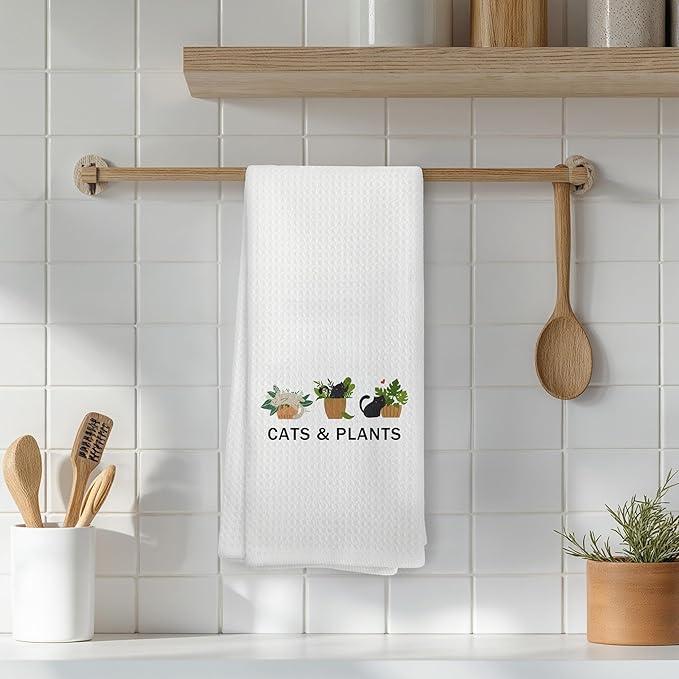 Cat and Plant Lover Gifts Kitchen Towels, Cat Plat Mom Lady Gifts Dish Tea Towels for Kitchen Decor, Gardener Gift Hand Towels for Bathroom Decor, 16x24 Inch