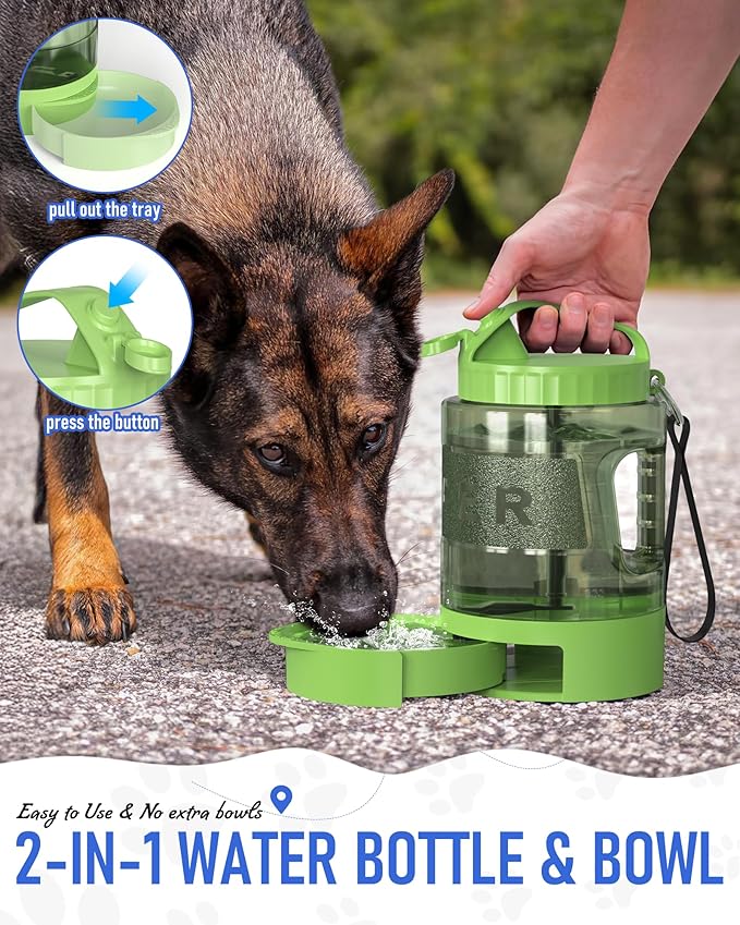 ortable Dog Travel Water Bottle, 77oz Large Portable Dog Water Bowl Dispenser, Leakproof Pet Drinking Bottle Dispenser for Hiking Camping Walking Travelling Beach Car Trips, No Spill, BPA Free,Green