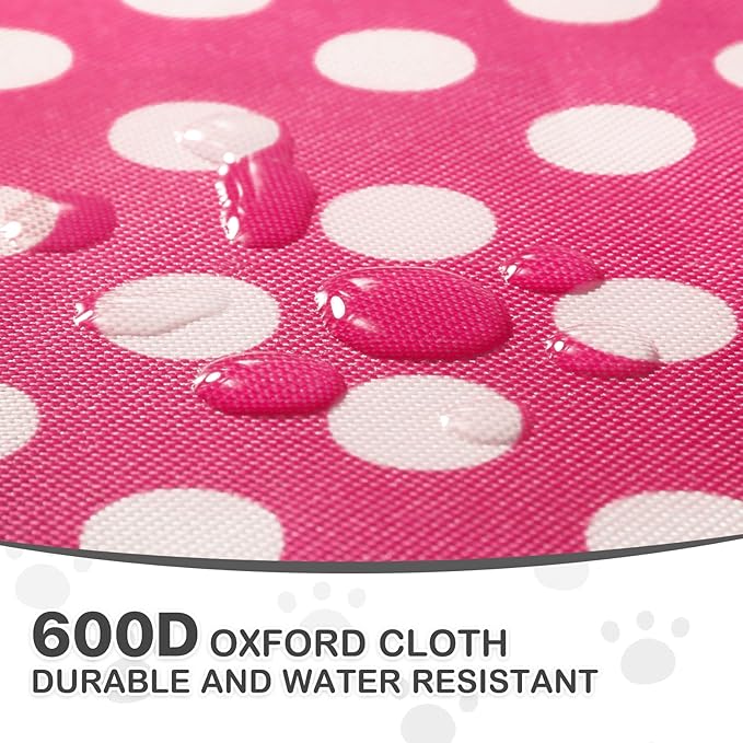 MoNiBloom 4 Wheels Pet Stroller, Easy-Fold Umbrella Shaped Dog Cat Jogger Stroller w/Storage Bag & Visible Mesh for Small/Medium Dogs Cats Hot Pink Polka Dots