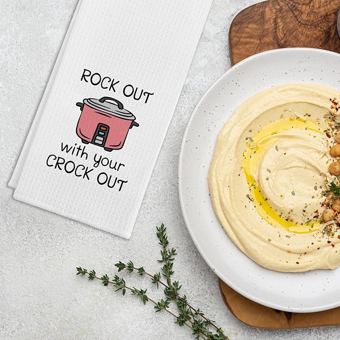 Funny Kitchen Dish Towels Rock Out with Your Crock Out Cleaning Cloth Trendy Hand Towel for Farmhouse Kitchen Decor Sweet Housewarming Gifts Funny Towels Gifts for Women Hostess Friend Chef