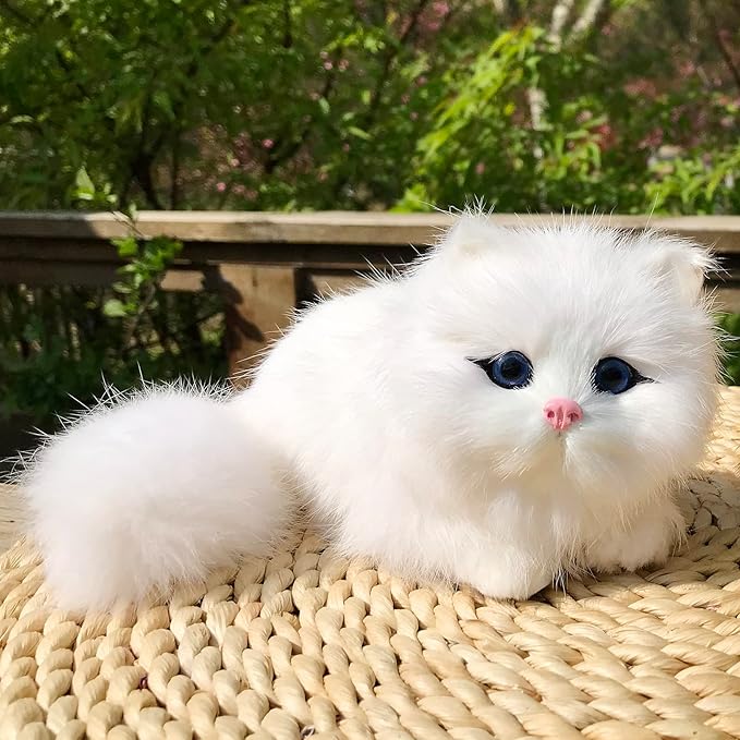 Pack of 2 Realistic Furry Baby Cats Figurines Simulation Kittens/Synthetic Fur Pet Stuffed House Animal Replica/Photo Props/Collectible Gift (Orange+White)