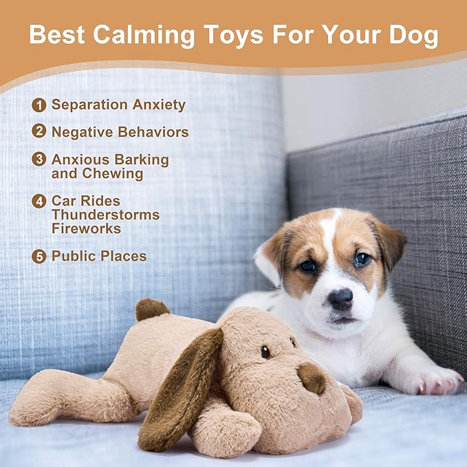 Puppy Heartbeat Toy for Anxiety Relief Dog Behavioral aid Toy for Puppies Sleep Aid Separation Anxiety Soother Cuddle, Brown