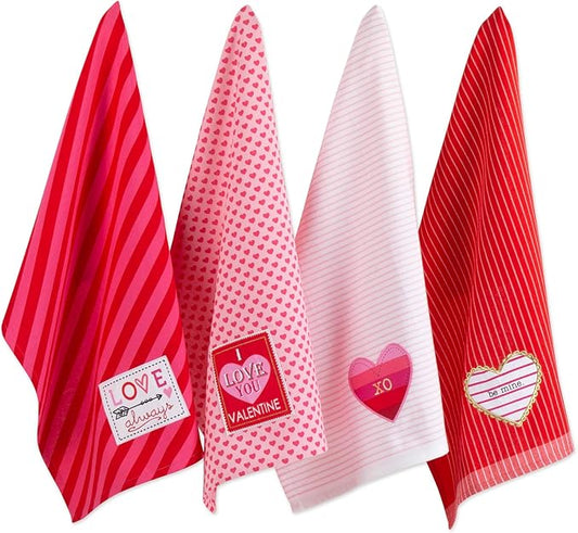 DII Valentine's Day Collection Kitchen, Dishtowel Set, 18X28, Love, 4 Piece