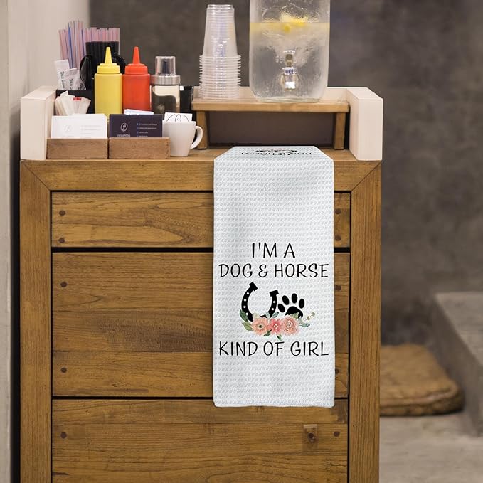 Gifts for Dog Lovers Horse Lovers Kitchen Towels, I'm a Dog and Horse King of Girl Hand Towels, Dog Gifts Horse Gifts for Girls Women Dish Towels Tea Towels for Kitchen, 16x24inch