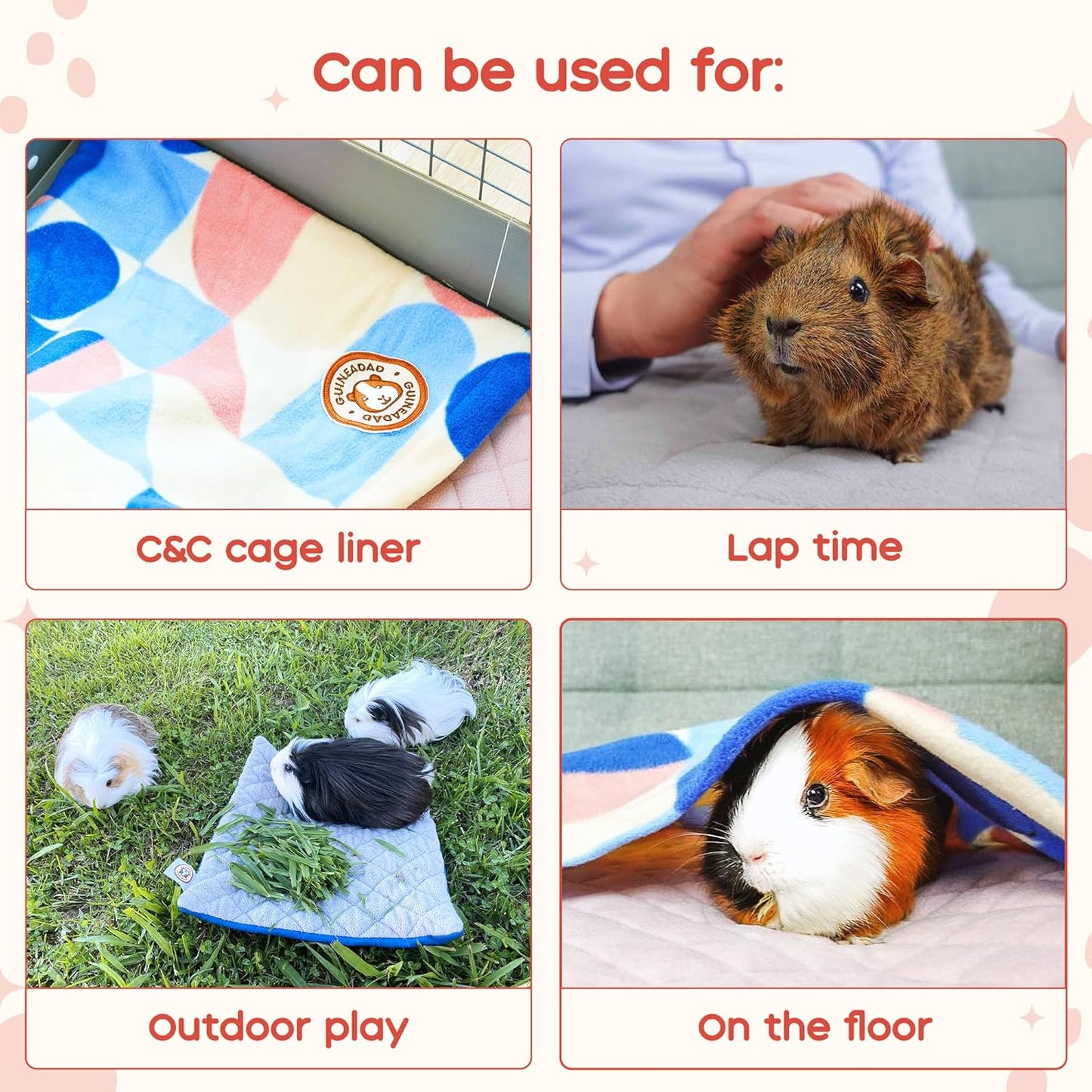 GuineaDad Premium Liner – Fleece Guinea Pig Cage Liner – Ultra-Plush Reusable Fleece Bedding with Waterproof Bottom – (Cotton Candy)