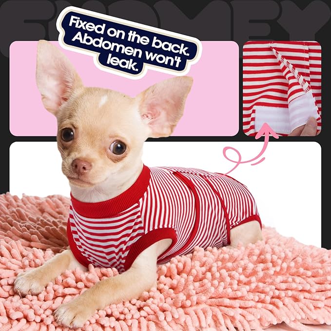 FUAMEY Dog Recovery Suit Male,Dogs Surgery Neuter Suits Puppy Spay Shirts for Female Protect Dog's Skin Anti Licking Abdominal Wounds Doggie Onesie Pet Bodysuit Alternative to Cone Red Stripes S