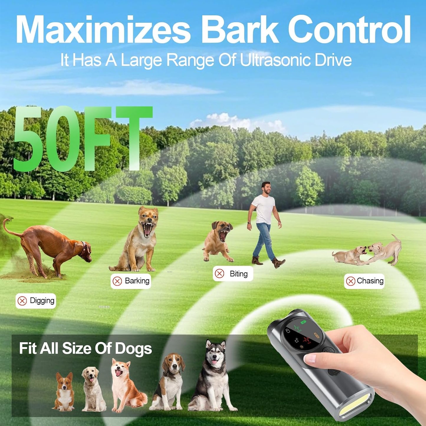 Dog Sonic Bark Deterrents Devices for Own or Neighbor's Dog, 3X Ultrasonic Anti Barking Device for Dogs Bark Deterrent Safe & Effective Stop Dog Barking Device with LED Flashlight Dogs Training Tools