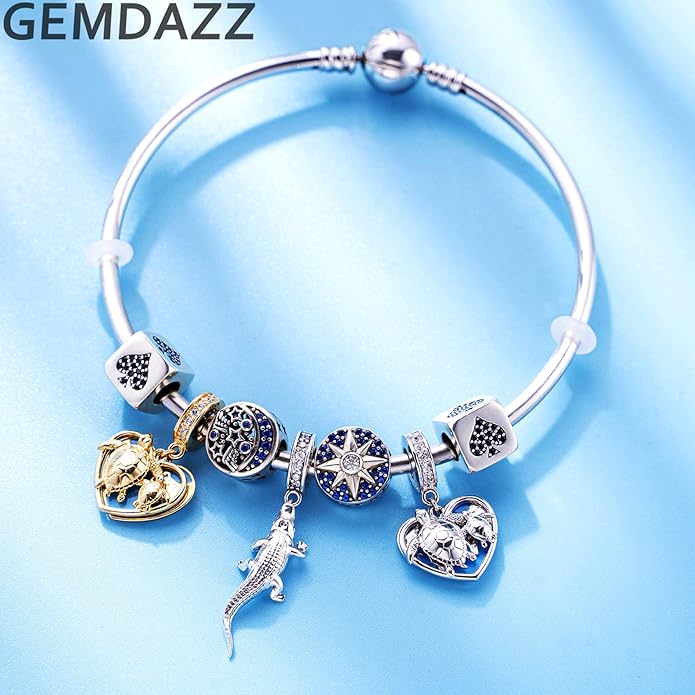 GEMDAZZ Animal Theme Charms in 925 Sterling Silver, Cute 3D Polar Bear, Frog, Cicada, Ladybug, Bee, Dragonfly Beads fit European Women Bracelet, Gift for Birthday/Christmas/Friends/Mom/Lover