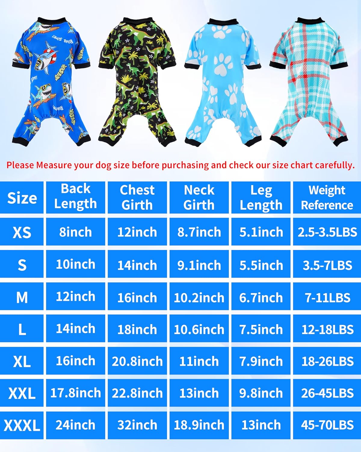 PET SHOW 4 Pack Small Dog Pajamas for Doggies Boy Dinosaur Shark Soft Stretchy PJs Plaid Jumpsuit Puppy Cats Kittens Paw Onesies Outfits with Sleeve Pets Breathable Summer Clothes Costume XS