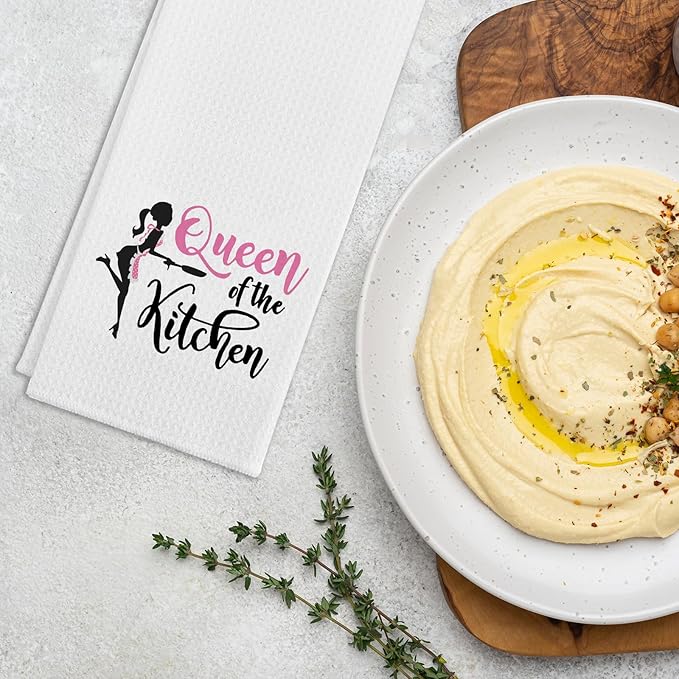 Funny Kitchen Towels Queen of The Kitchen Soft Dishcloth Baking Flour Sack Dish Towels for Decor Great Kitchen Gifts for Hostess Housewife Hilarious Hand Towels for Women Mother Sister