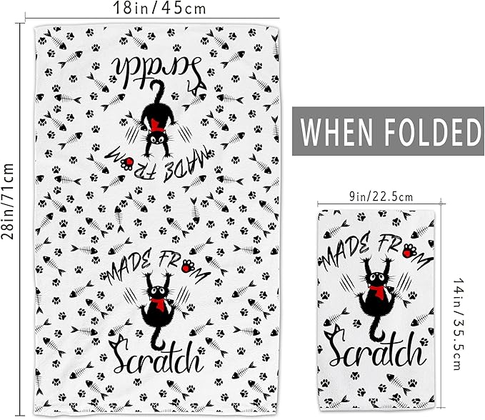Cat Kitchen Towels Set of 2 - Hand and Dish Towels for Cat Lovers, Funny Tea Towels, Gifts for Women 18x28 Inches