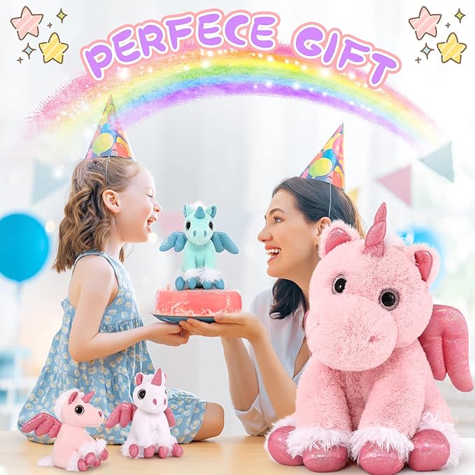 MorisMos Pink Unicorn Stuffed Animal with Babies,18'' Large Stuffed Mommy Unicorn Stuffy with Babies for Kid,4Pcs Unicorn Plush Toy Gifts for Girl,Pregnant Stuffed Animals for Baby Shower Birthday