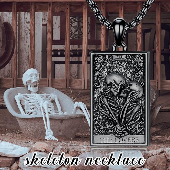 PELOVNY Tarot Card Necklace 925 Sterling Silver Skeleton Necklace The Sun Moon Star Strength Lovers Death Devil Fool Tarot Jewelry Christmas Birthday Gifts for Men Women Unisex