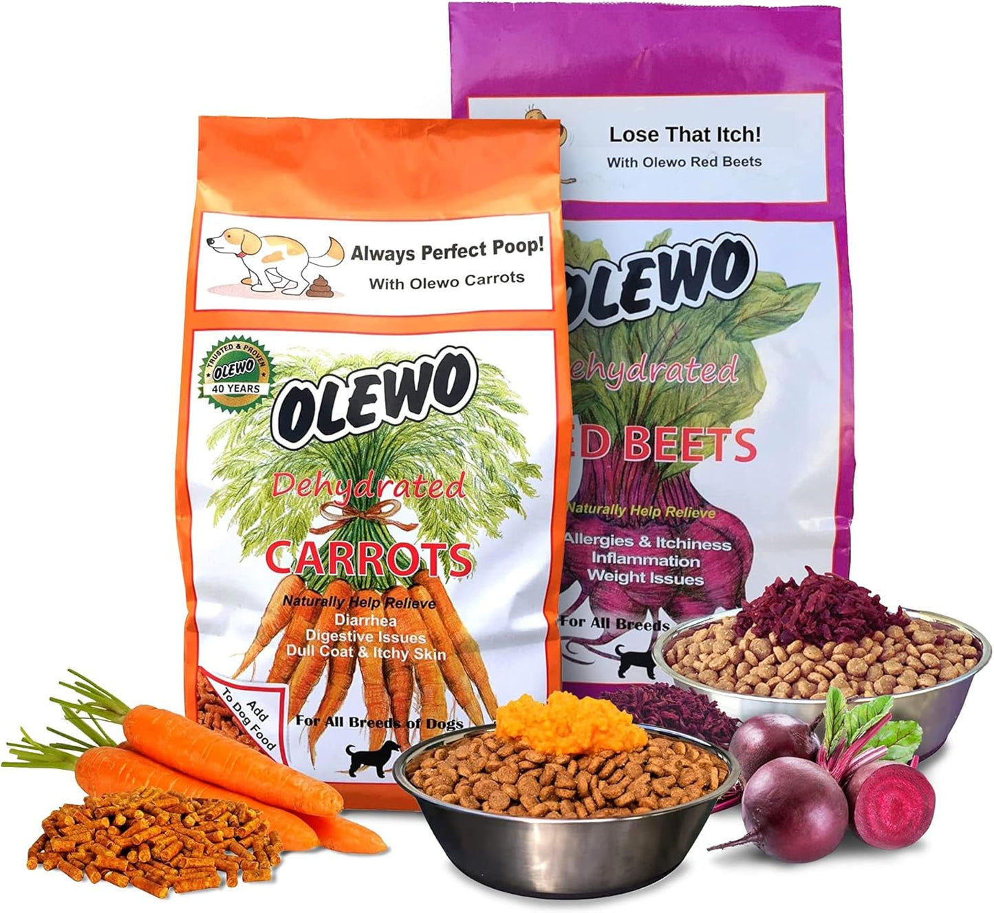 Olewo Starter Bundle Original Carrots & Red Beets - Fiber for Dogs, Digestive Dog Food Topper, Natural Anti Itch, Whole Food Dog Multivitamin - 1lb Each (2lbs Total)