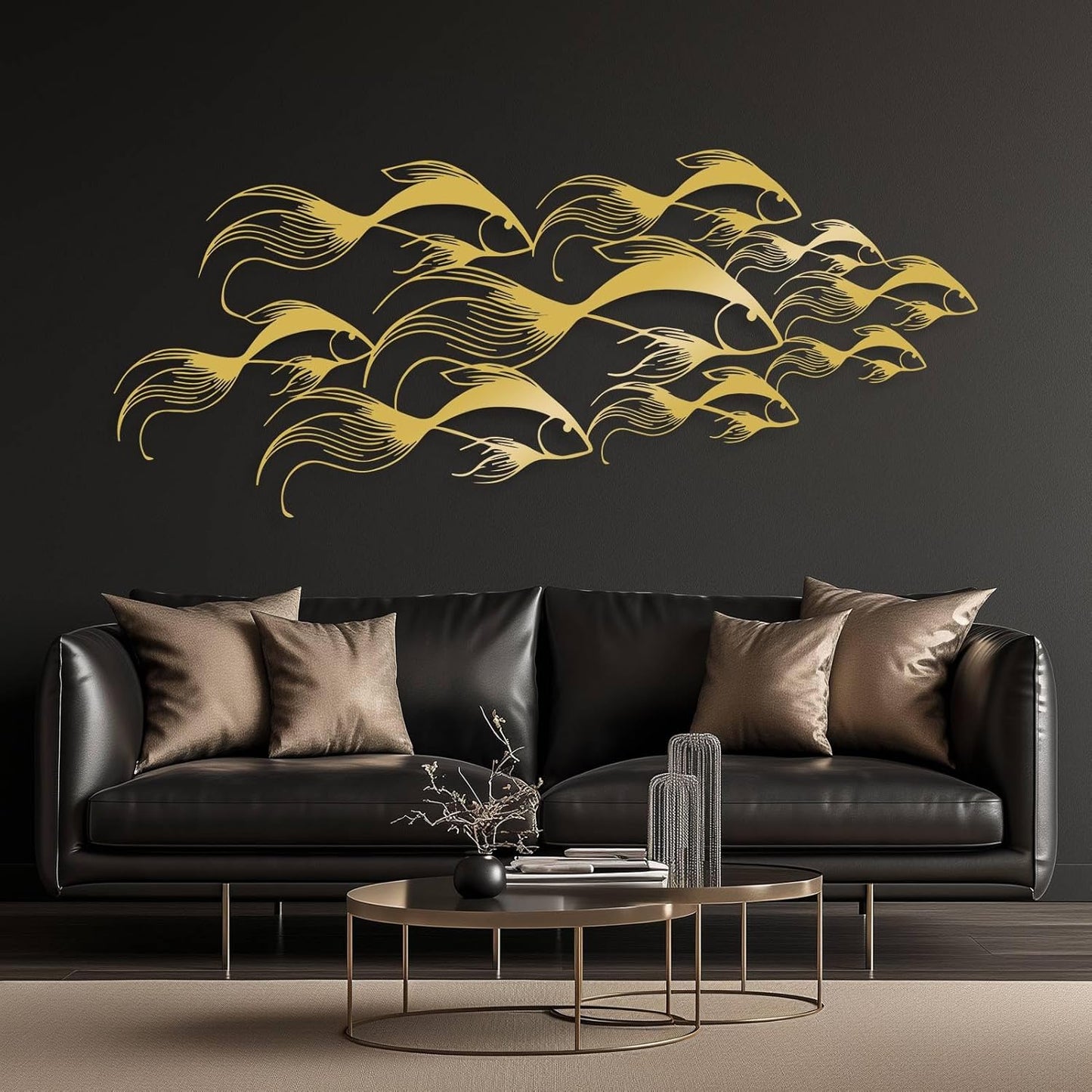 School of Fish Metal Wall Art, Metal Fish Wall Decor, Sea Life Wall Art, Large Nautical Wall Hanging, Modern Beach House Wall Decor, Ocean Themed Artwork for Bathroom (White, 24"x10" | 60x25cm)