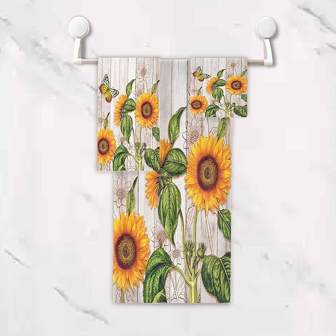 Gaming 3 Piece Towel Bathroom Sets, 1 Bath Towel, 1 Washcloth, 1 Hand Towel, Cotton Fast Dry Soft Absorbent Towel Set for Home Kitchen Family (Sunflower)