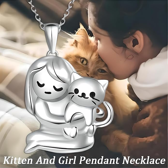 Cute Heart Necklace, With Black Cat - Charming Cat Heart in Rose Gold - Stylish Gift for Women & Party Accessory