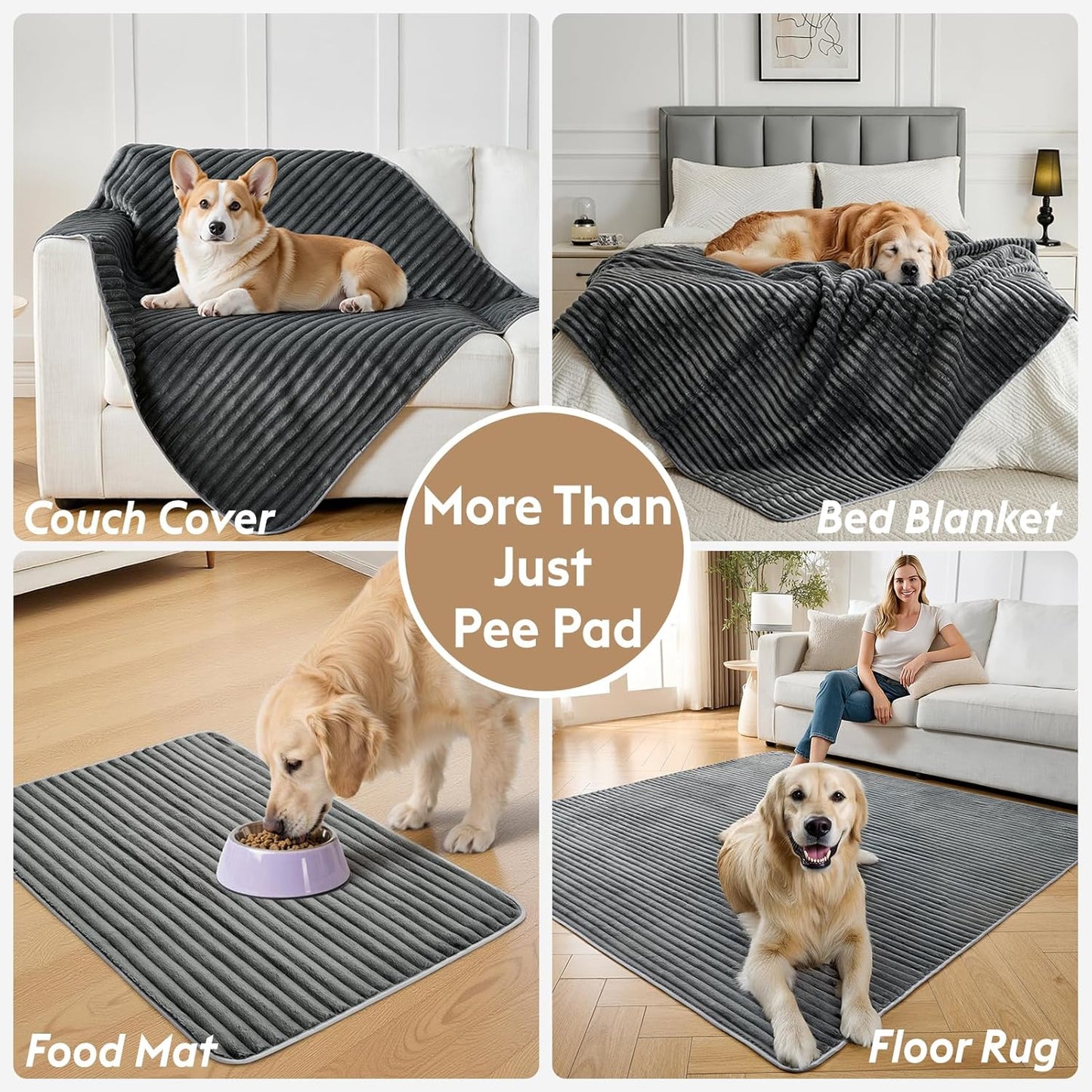 Flannel Washable Pee Pad for Dogs - 2 Pack Reusable Dog Pee Pads Extra Large, Fast Absorb Pet Playpen Mat with Non-Slip Back, Waterproof Puppy Training Pad. (Dark Grey, 48" X 48")