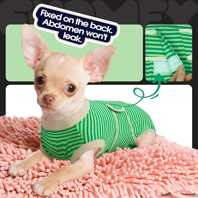 FUAMEY Dog Recovery Suit Male,Dogs Surgery Neuter Suits Puppy Spay Shirts for Female Protect Dog's Skin Anti Licking Abdominal Wounds Doggie Onesie Pet Bodysuit Alternative to Cone Green Stripes XL