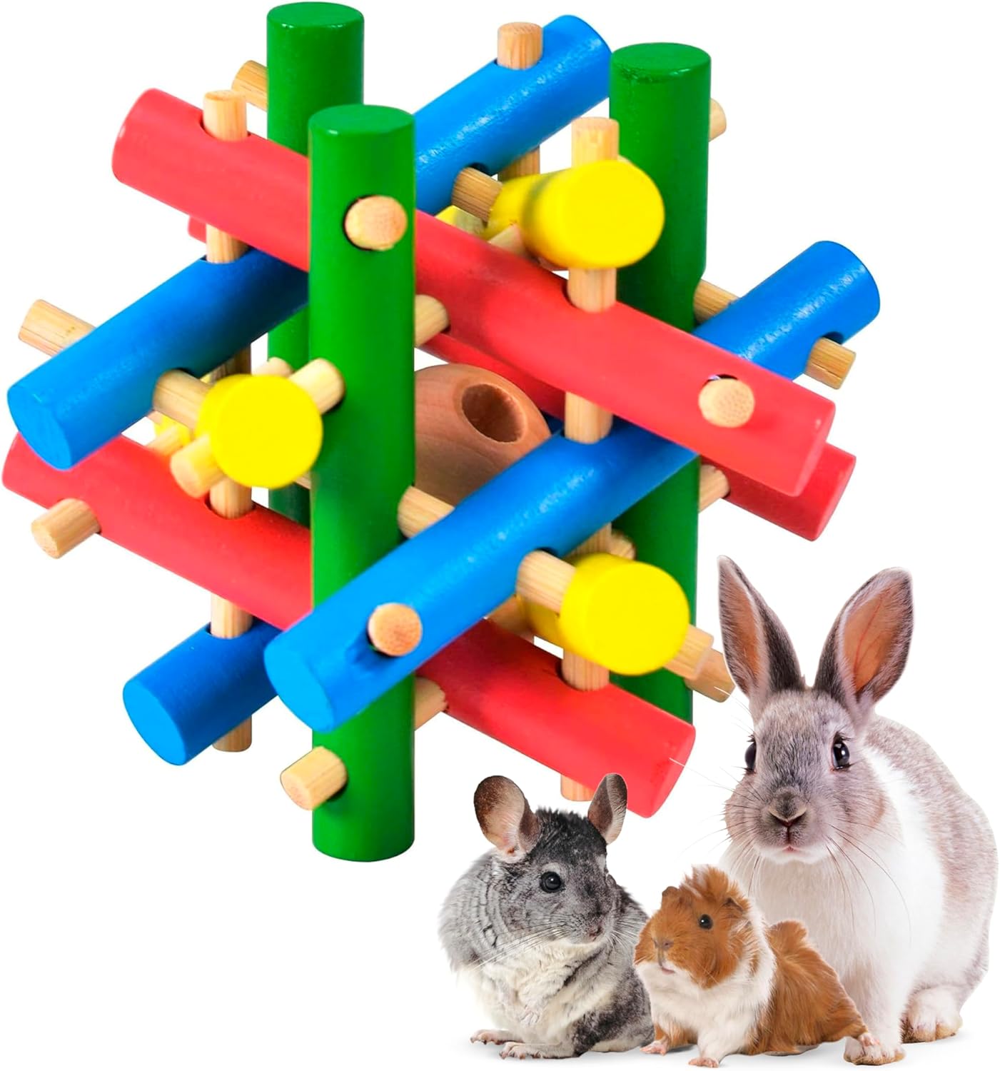 Wooden Chewing Toy for Small Animals, Natural Wood for Rabbit, Guinea Pig, Bunny, Chinchilla (Colored)