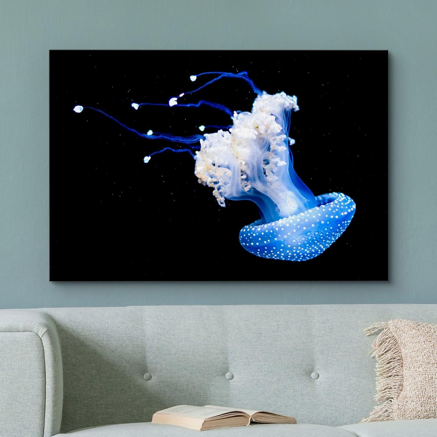 wall26 Canvas Print Wall Art Mystic Fantasy Tropical Blue X-Ray Jellyfish Nature Animals Photography Realism Rustic Scenic Landscape Wilderness Colorful for Living Room, Bedroom, Office - 24"x36"