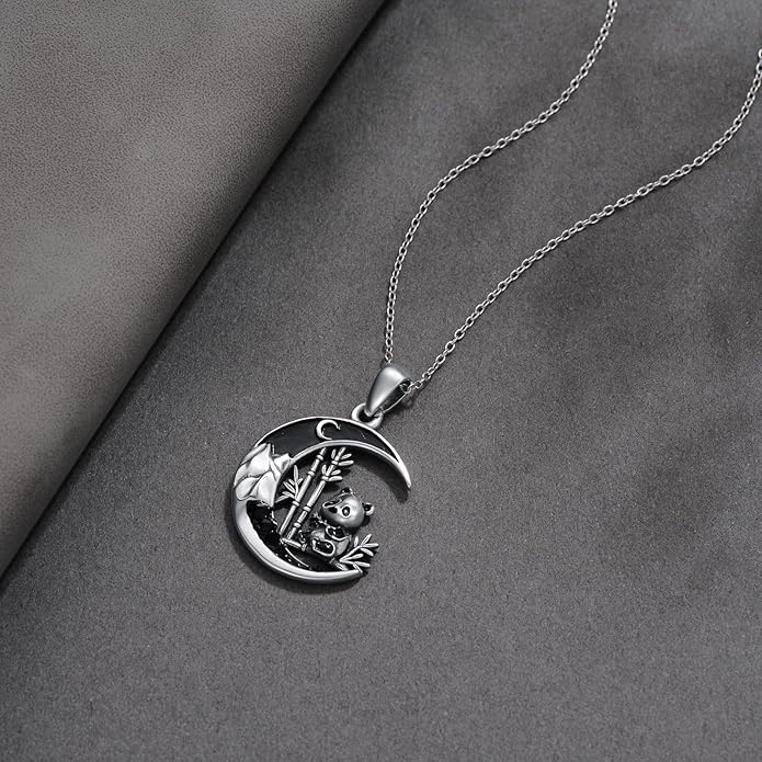 Gothic Jewelry Bat/Cat/Wolf/Dragon/Owl/Fox/Spider/Sun Pendant Sterling Silver Crescent Moon Necklace for Women Girls Black Jewelry Gifts