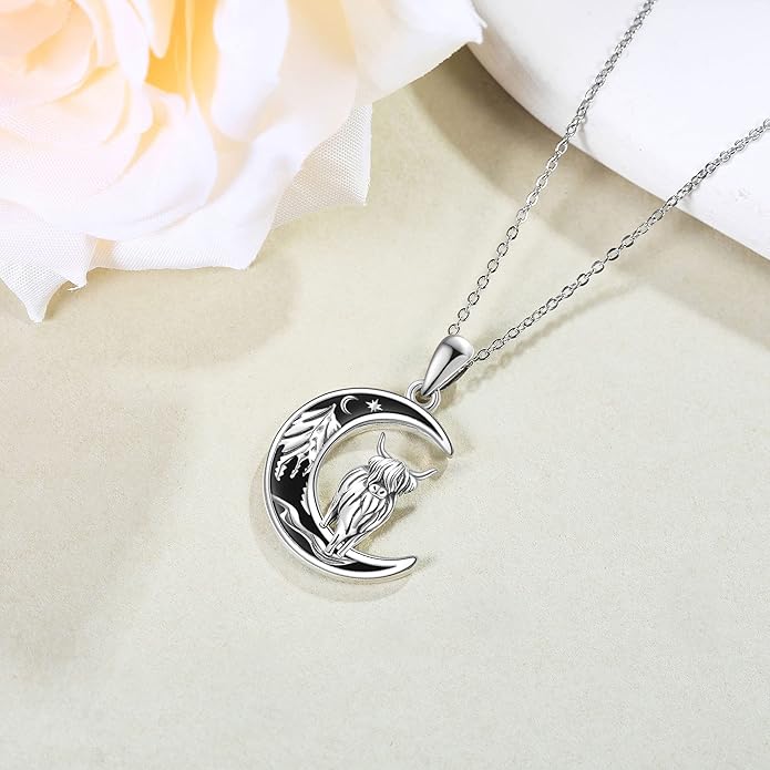 Sterling Silver Cute Animal Pendant Necklace Fox/Snake/Unicorn/Owl on Moon/Rabbit/Horse Necklace Jewelry Gifts for Women Mom Sister