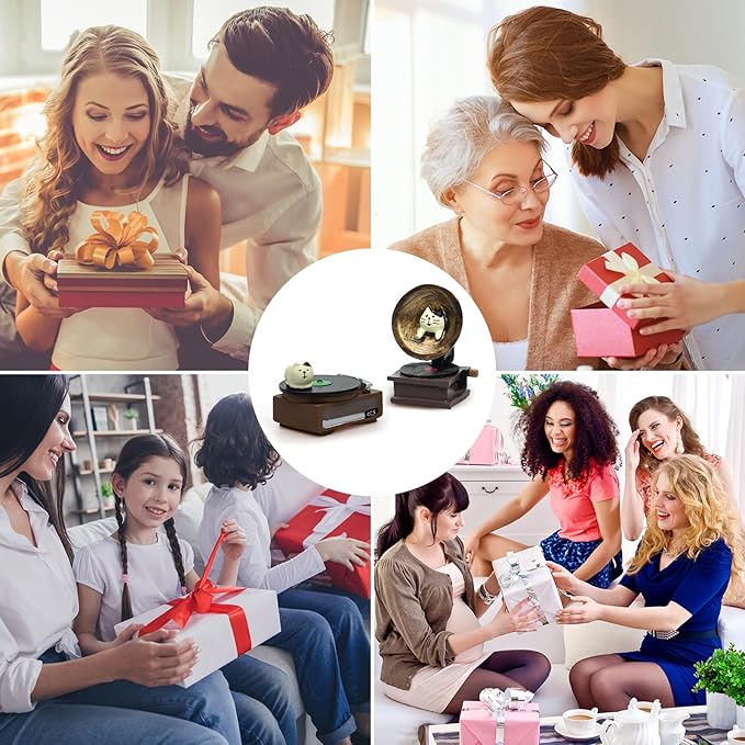 Cat Vintage Phonograph and Cat Record Player Figurine Suitble for Office, Home Decoration Perfect Cute Cat Gift for Cat Lovers