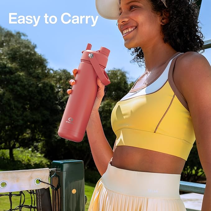 Insulated Water Bottle with Straw Stainless Steel Water Bottle, Leak-Proof, BPA-Free, Double Wall Vacuum Keeps Cold for 24 Hours for Sports, Travel, School (32 oz, Tawny Orange)